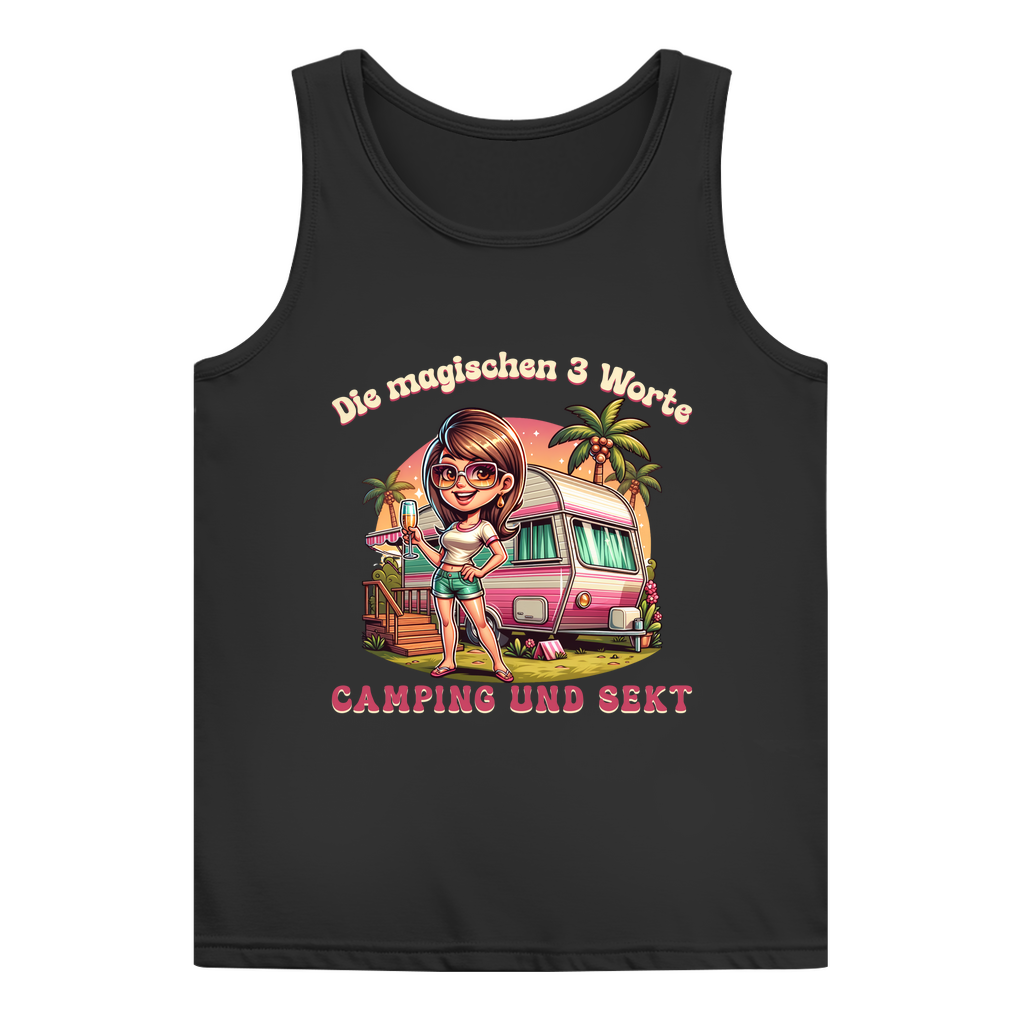 Die magischen 3 Worte: Camping & Sekt - Frauen Tank Top