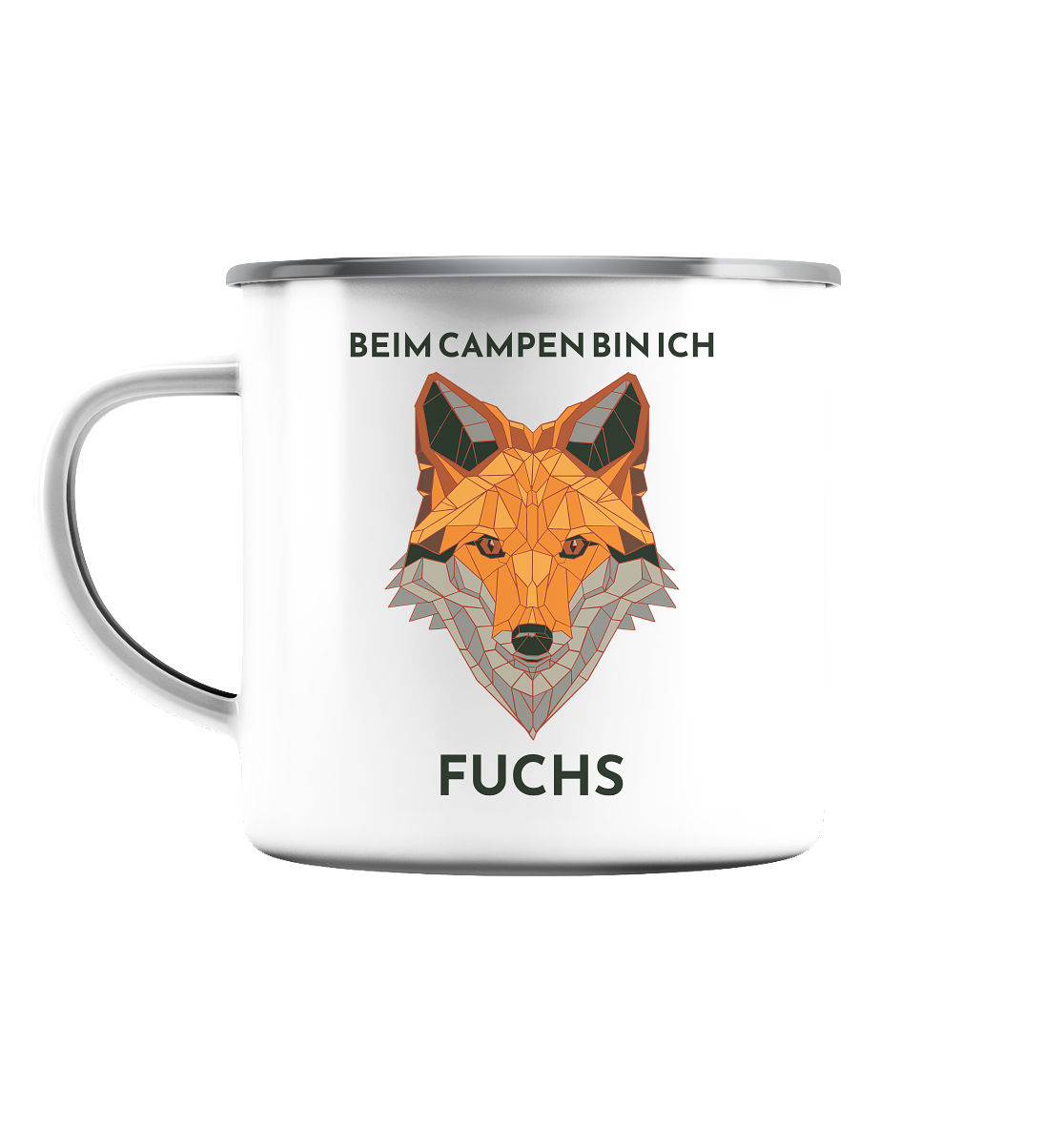 Beim Campen bin ich Fuchs - Emaille Tasse (Silber)