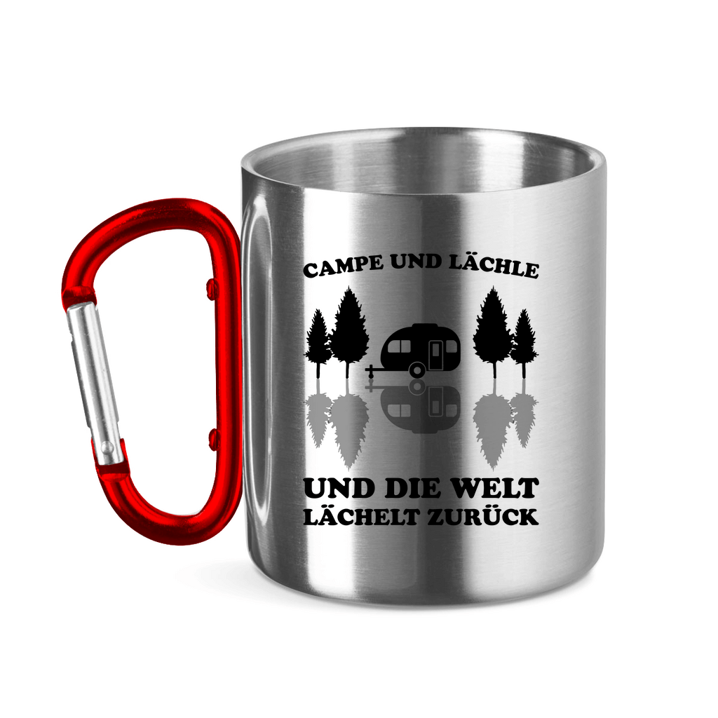 Campe und lächle - Edelstahl Tasse - Campingfamilie.de