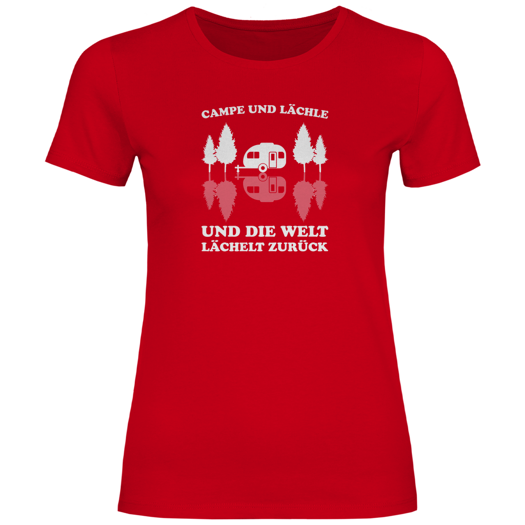 Campe und lächle - Frauen Shirt - Campingfamilie.de