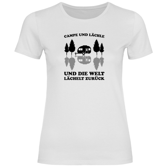 Campe und lächle - Frauen Shirt - Campingfamilie.de