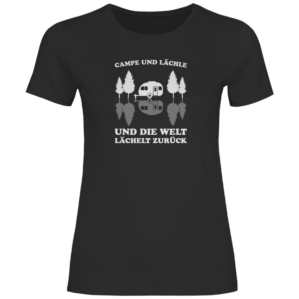 Campe und lächle - Frauen Shirt - Campingfamilie.de
