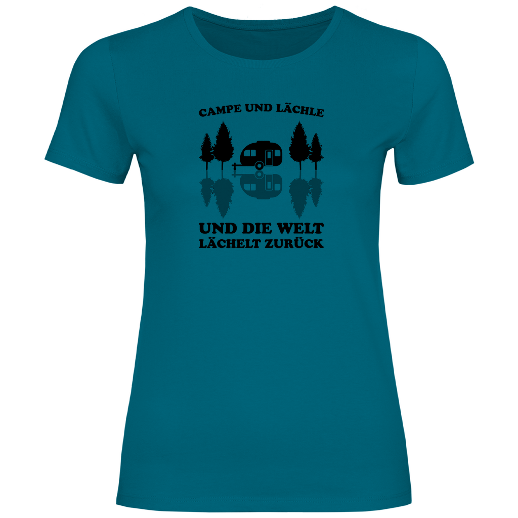 Campe und lächle - Frauen Shirt - Campingfamilie.de