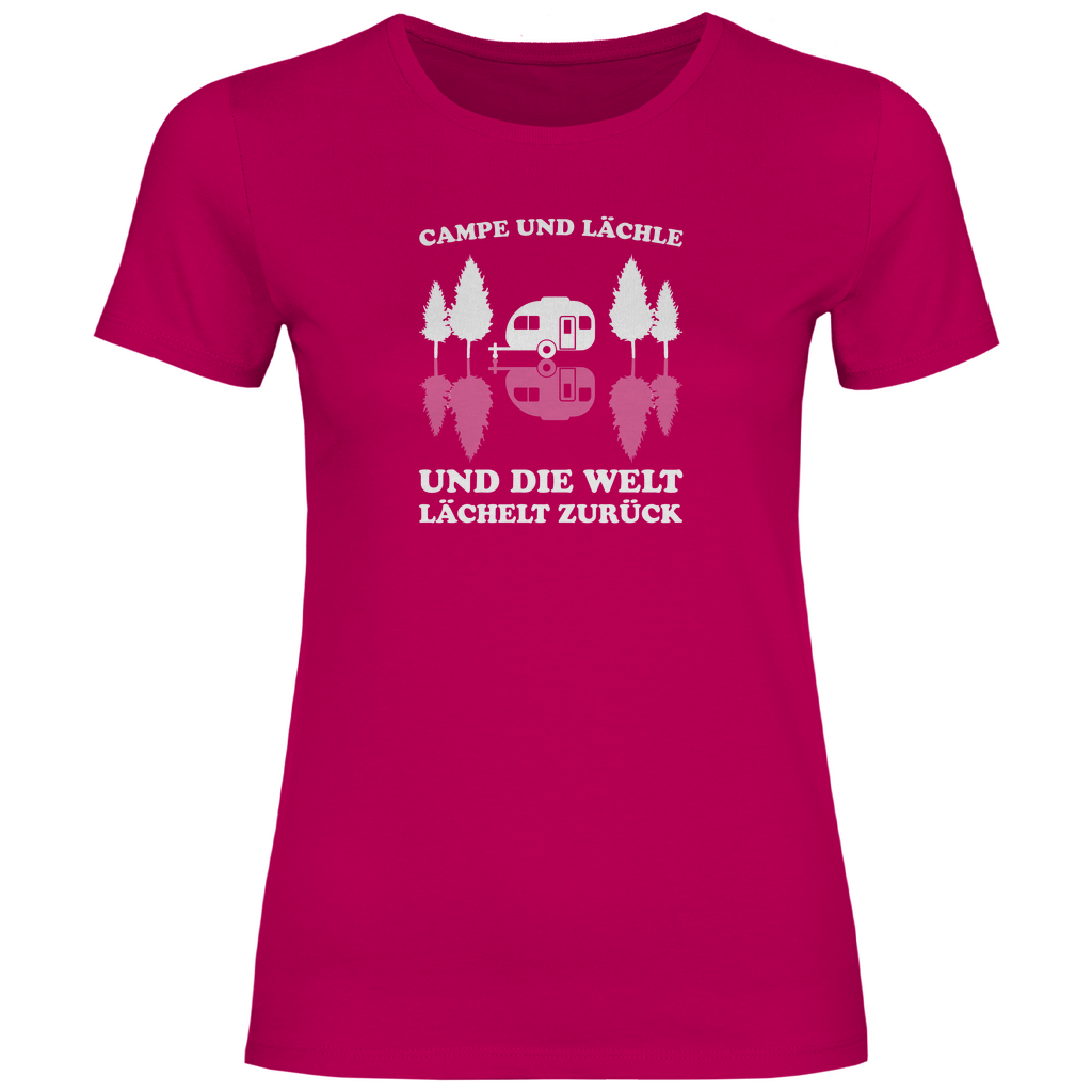 Campe und lächle - Frauen Shirt - Campingfamilie.de