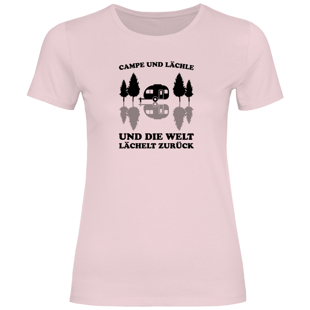 Campe und lächle - Frauen Shirt - Campingfamilie.de