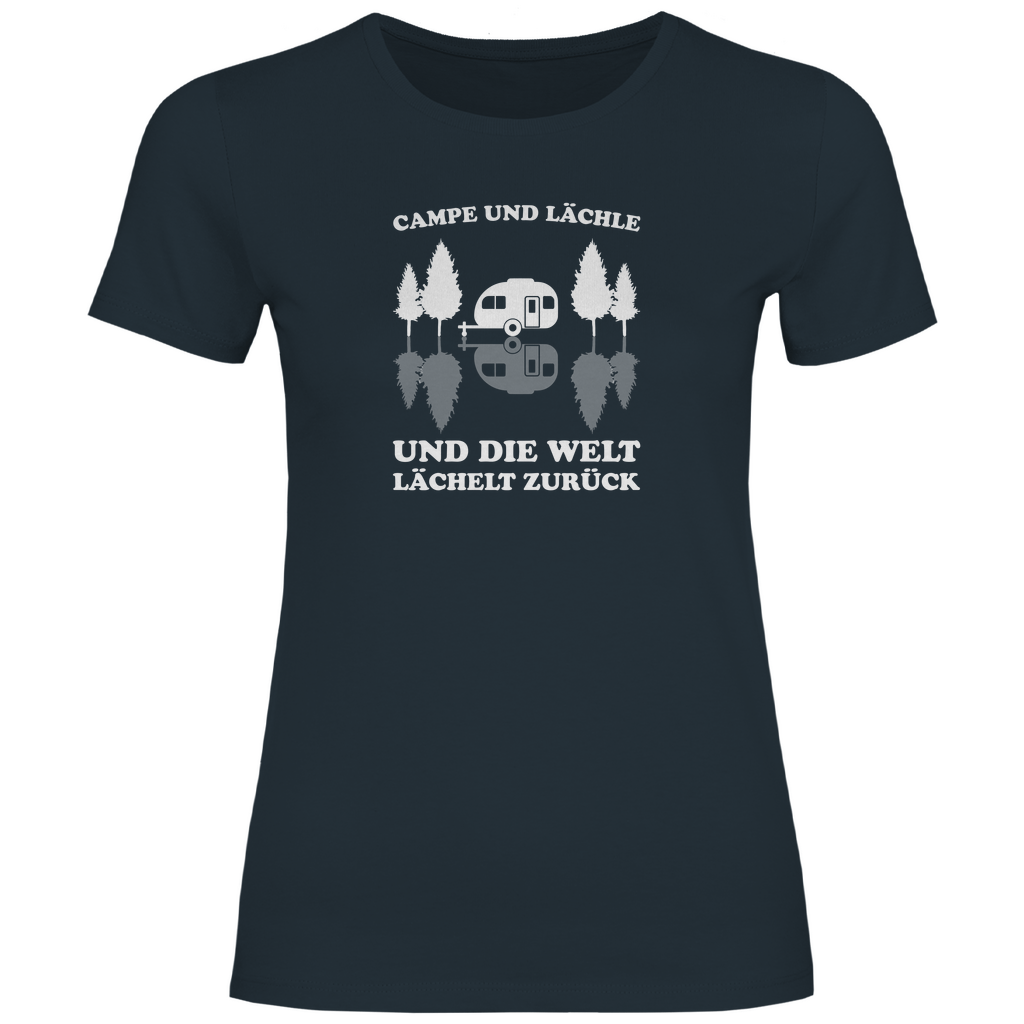 Campe und lächle - Frauen Shirt - Campingfamilie.de