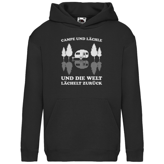Campe und lächle - Kinder Hoodie - Campingfamilie.de