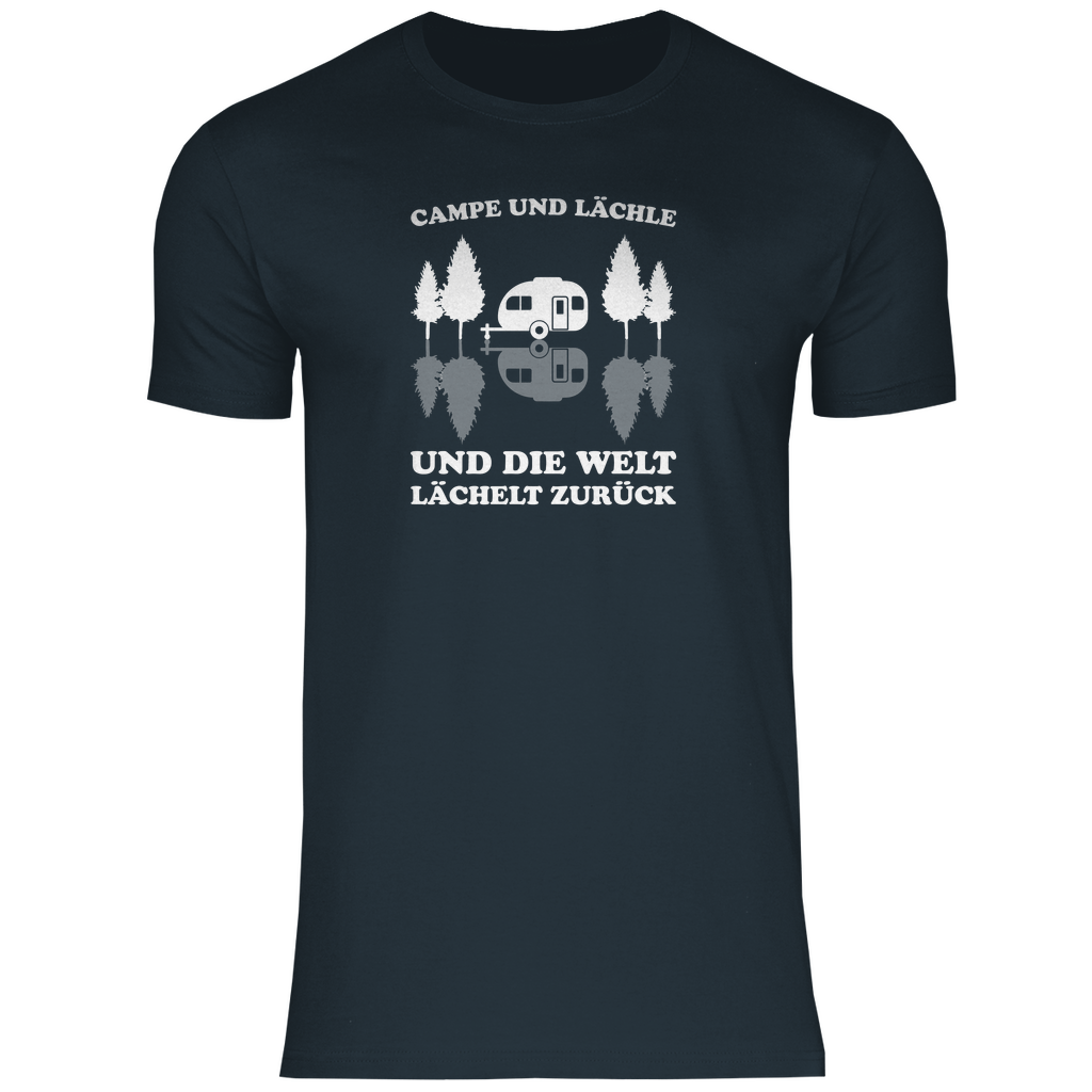 Campe und lächle - Männer Shirt - Campingfamilie.de