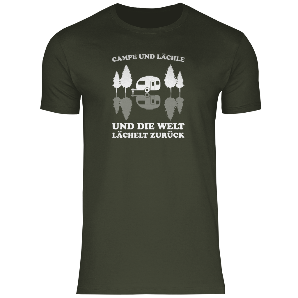 Campe und lächle - Männer Shirt - Campingfamilie.de