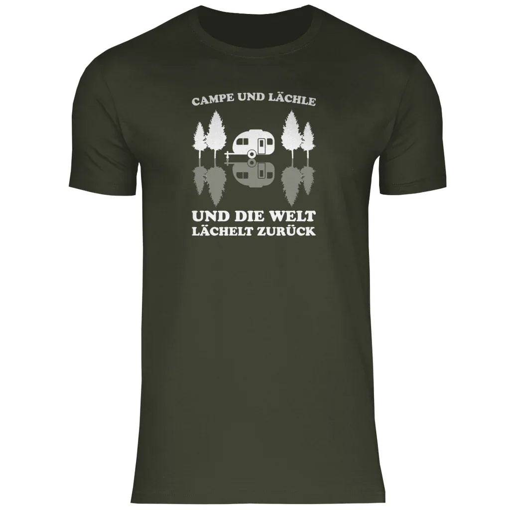 Campe und lächle - Männer Shirt - Campingfamilie.de