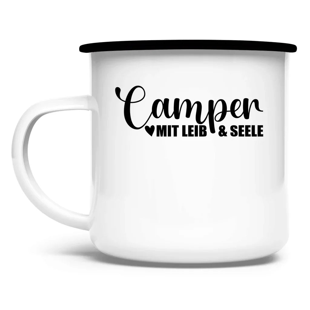 Camper mit Leib und Seele - Emaille Tasse - Campingfamilie.de