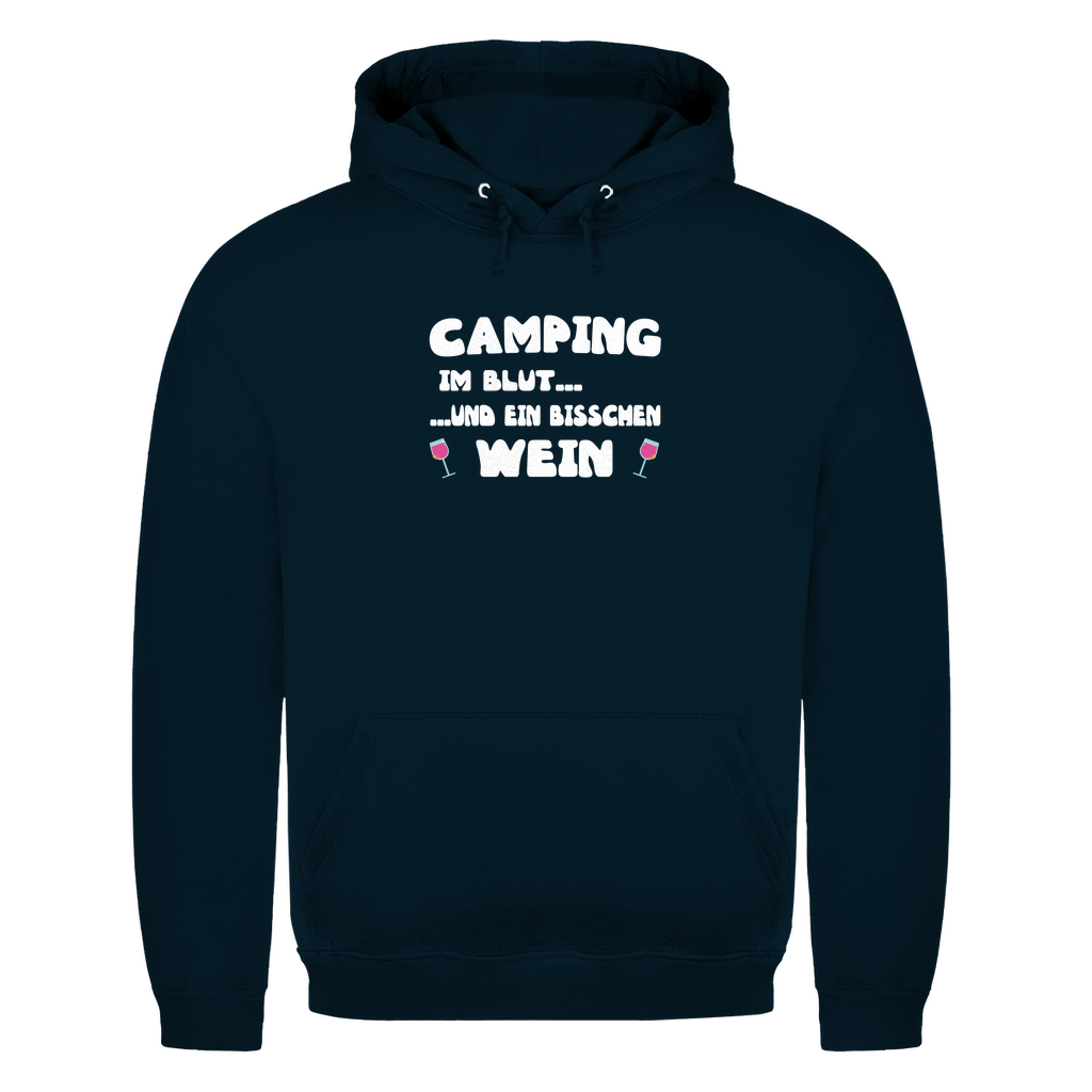 Camping im Blut...und ein bisschen Wein - Herren Hoodie - Campingfamilie.de
