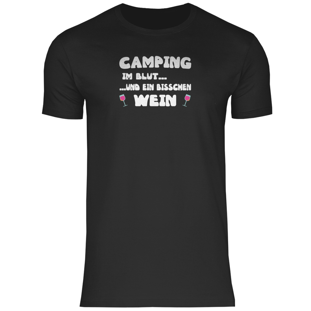 Camping im Blut...und ein bisschen Wein - Herren Shirt - Campingfamilie.de