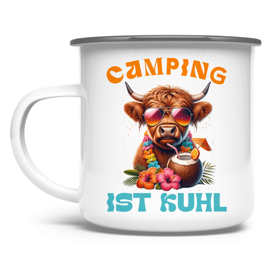 Camping ist kuhl - Emaille Tasse - Campingfamilie.de