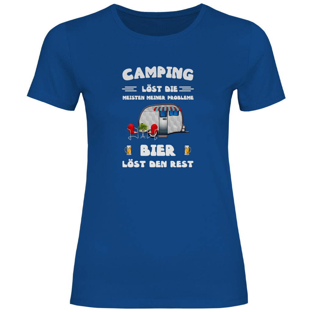 Camping löst die meisten Probleme, Bier den Rest - Frauen Shirt - Campingfamilie.de