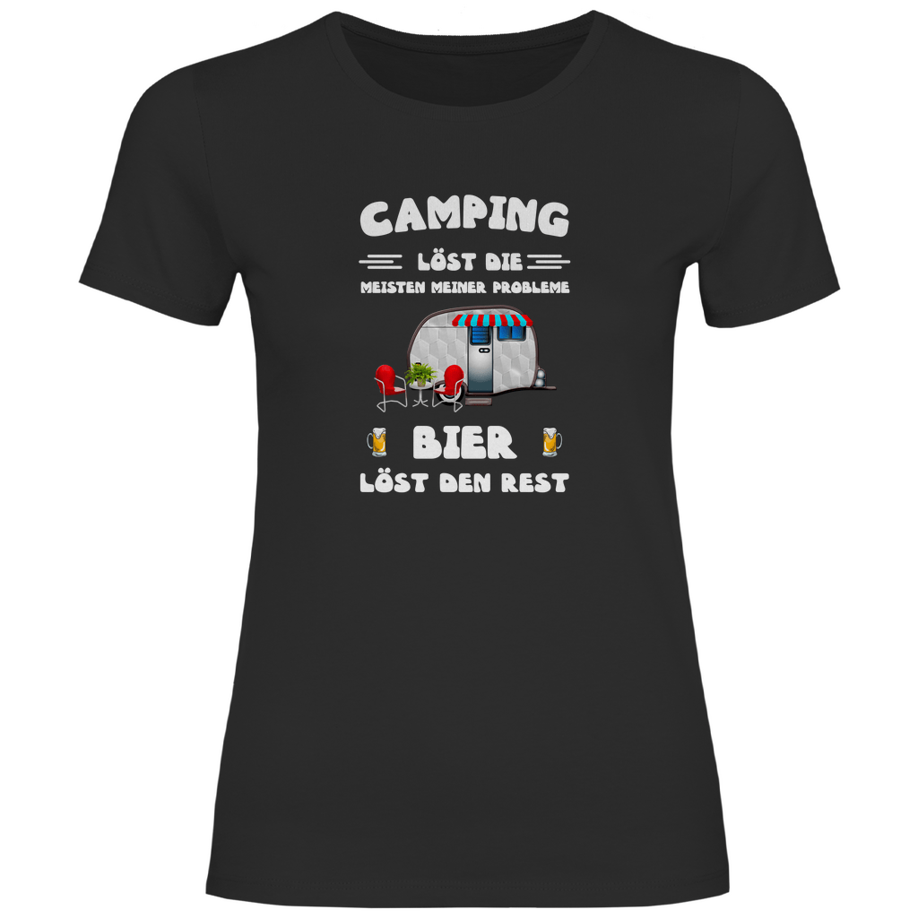 Camping löst die meisten Probleme, Bier den Rest - Frauen Shirt - Campingfamilie.de