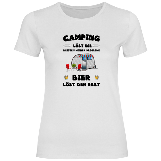 Camping löst die meisten Probleme, Bier den Rest - Frauen Shirt - Campingfamilie.de