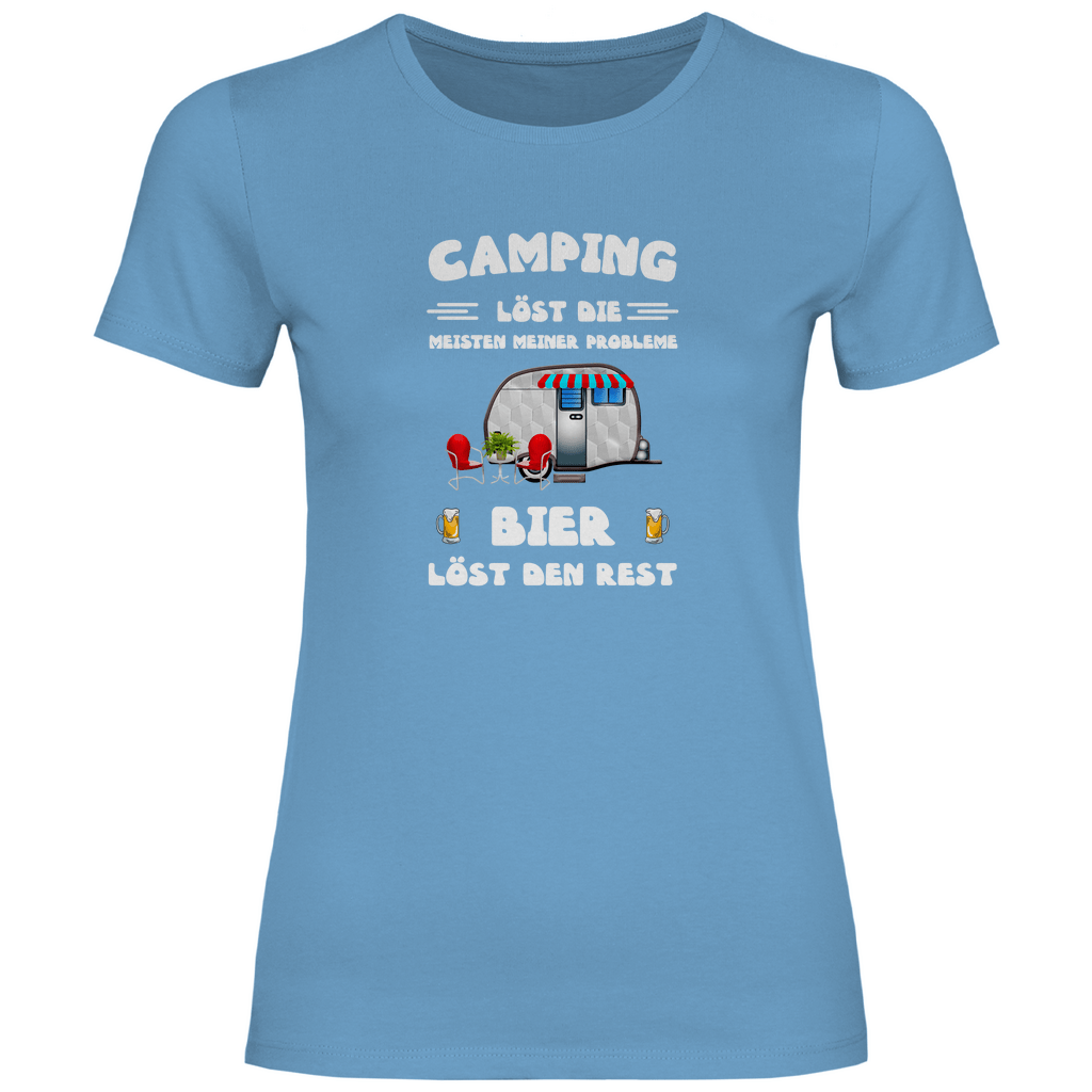 Camping löst die meisten Probleme, Bier den Rest - Frauen Shirt - Campingfamilie.de