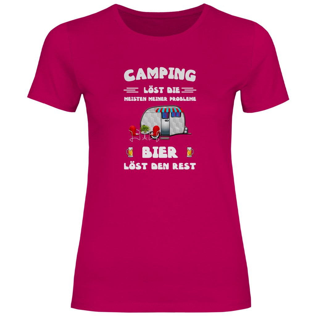 Camping löst die meisten Probleme, Bier den Rest - Frauen Shirt - Campingfamilie.de