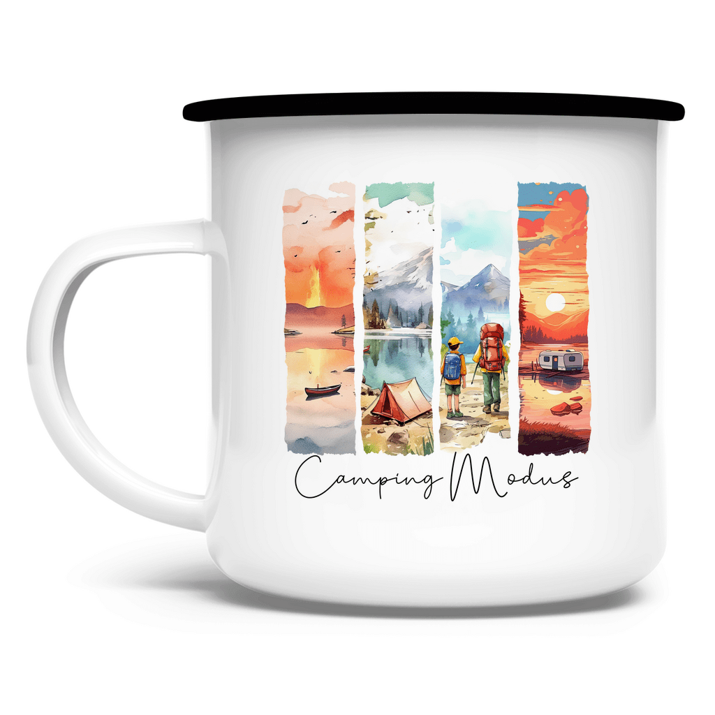 Camping Modus - Emaille Tasse - Campingfamilie.de