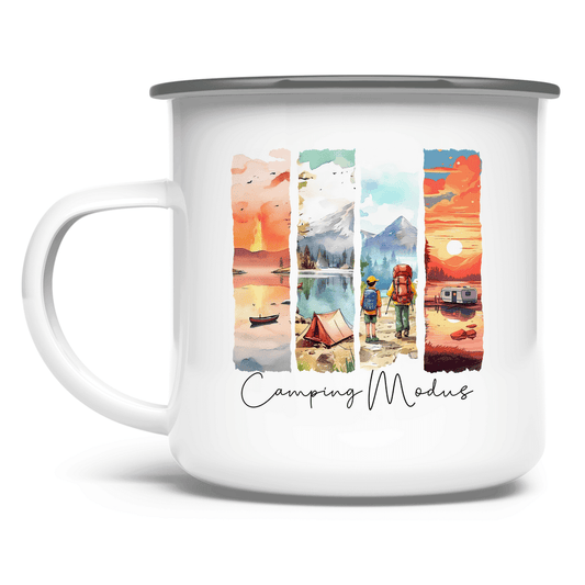 Camping Modus - Emaille Tasse - Campingfamilie.de