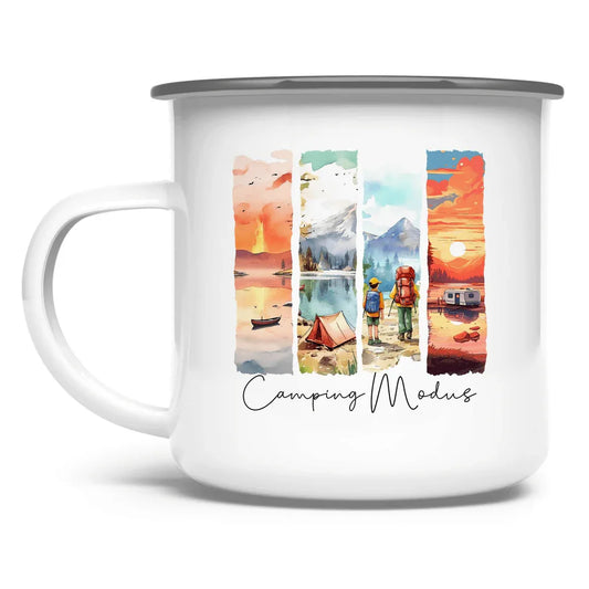 Camping Modus - Emaille Tasse - Campingfamilie.de