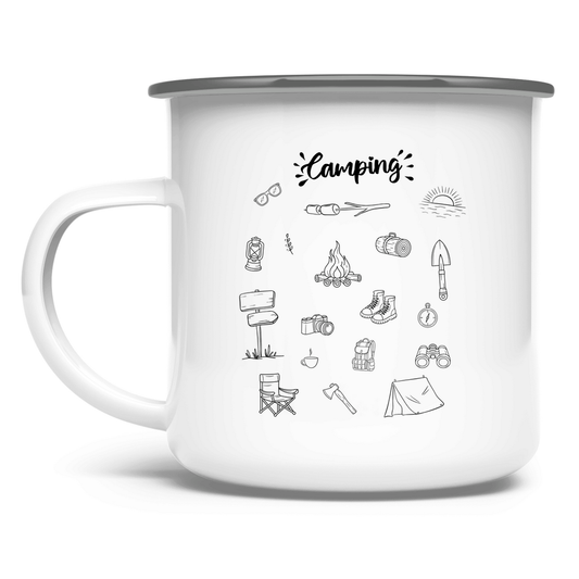 Camping - Motive Kritzeldesign - Emaille Tasse - Campingfamilie.de