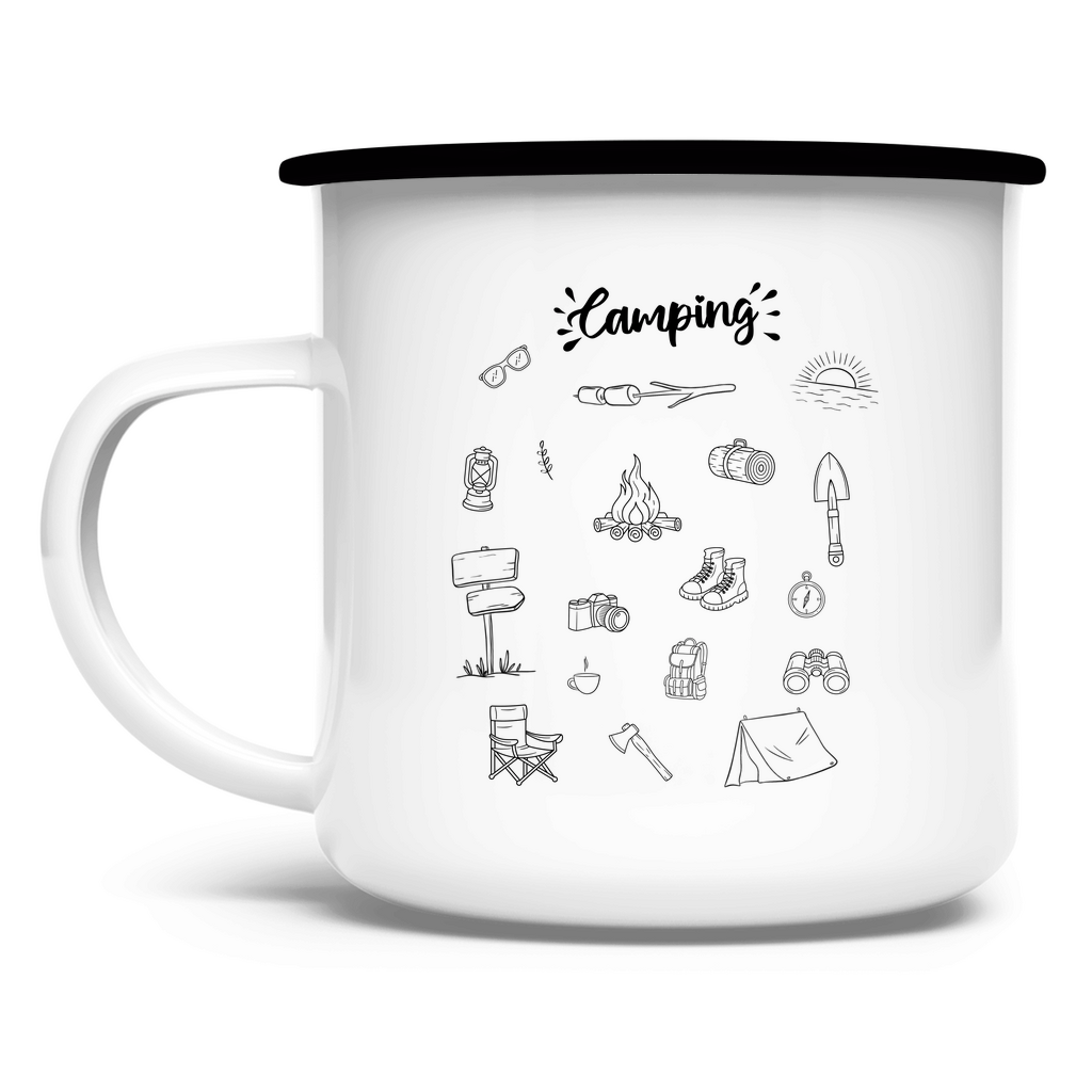 Camping - Motive Kritzeldesign - Emaille Tasse - Campingfamilie.de