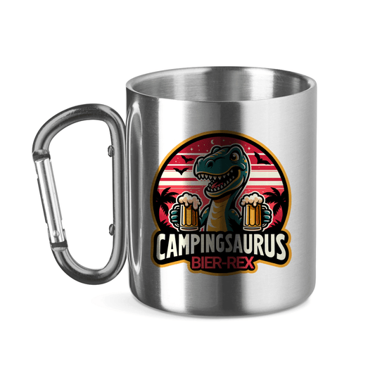 Campingsaurus Bier - Rex - Edelstahl Tasse - Campingfamilie.de
