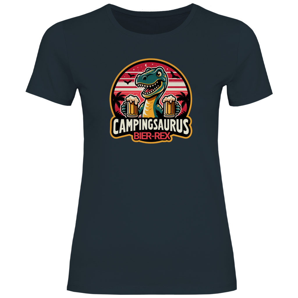 Campingsaurus Bier - Rex - Frauen Shirt - Campingfamilie.de