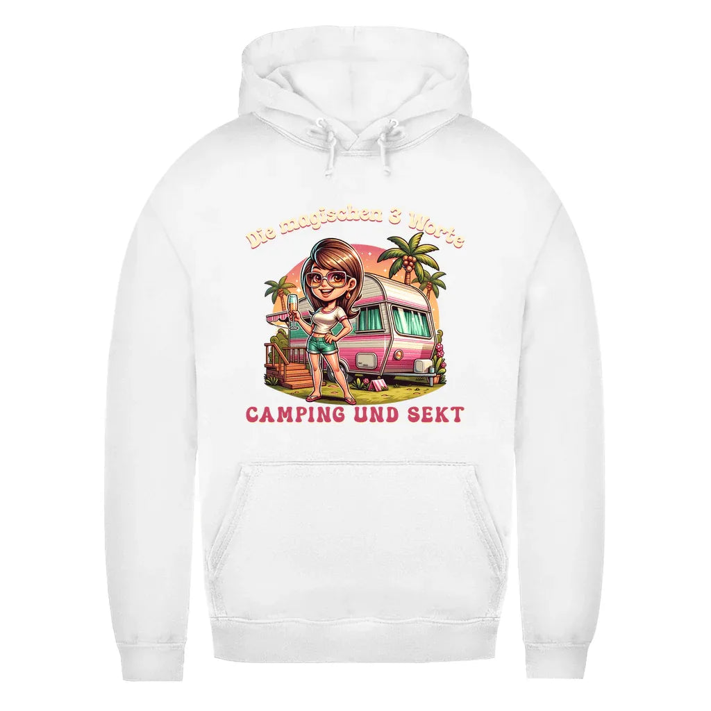 Die magischen 3 Worte: Camping & Sekt - Frauen Hoodie - Campingfamilie.de