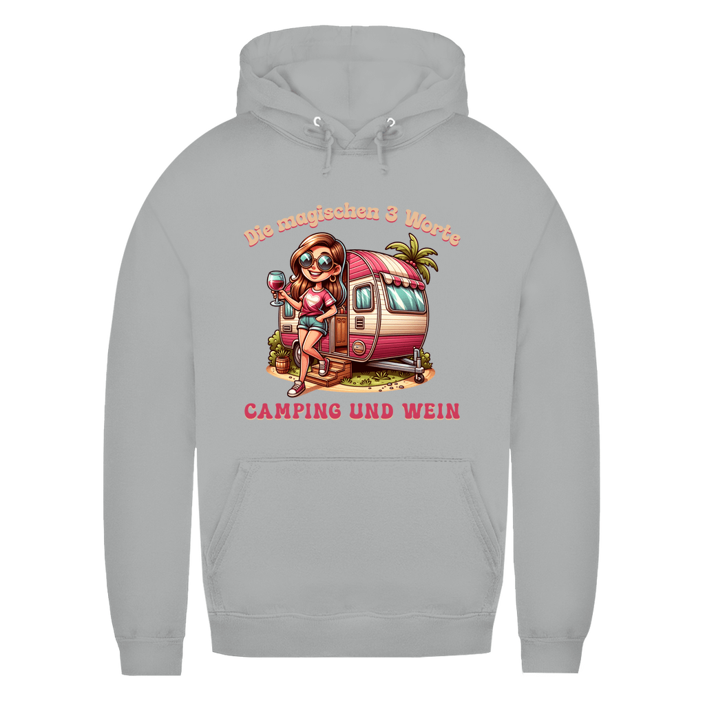 Die magischen 3 Worte: Camping & Wein - Frauen Hoodie - Campingfamilie.de