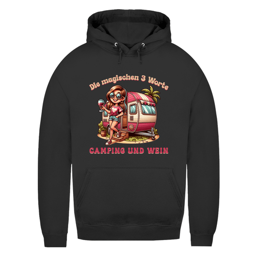 Die magischen 3 Worte: Camping & Wein - Frauen Hoodie - Campingfamilie.de
