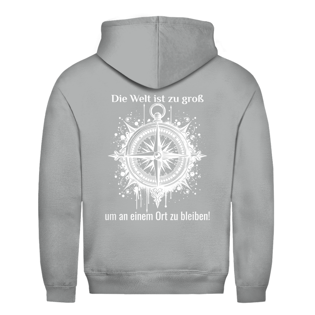 Die Welt ist zu groß, um an einem Ort zu bleiben! - Backprint Männer Hoodie - Campingfamilie.de