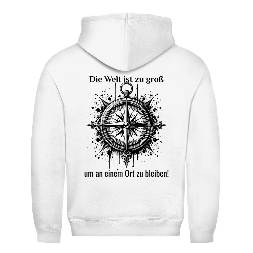 Die Welt ist zu groß, um an einem Ort zu bleiben! - Backprint Männer Hoodie - Campingfamilie.de