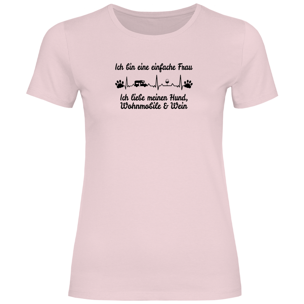Einfache Frau - Liebe meinen Hund, Wohnmobil und Wein - Frauen Shirt - Campingfamilie.de