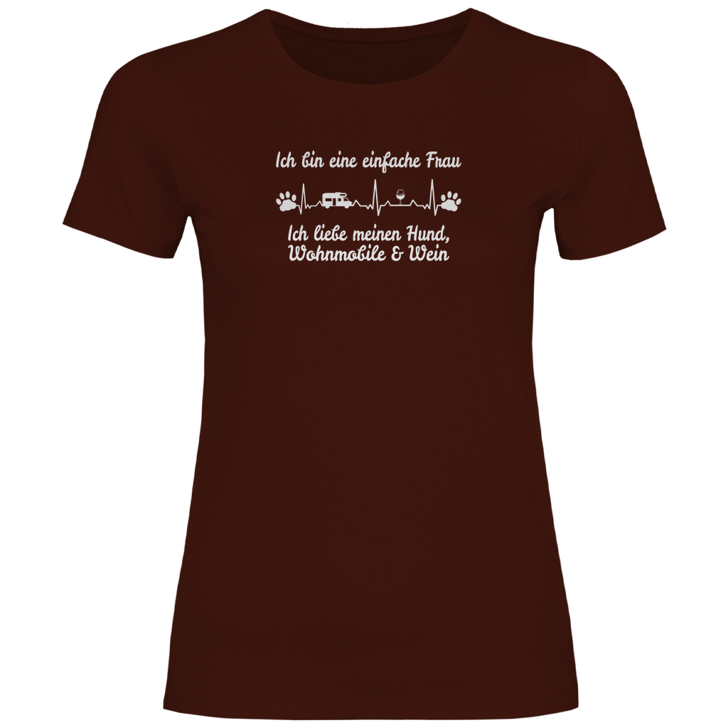Einfache Frau - Liebe meinen Hund, Wohnmobil und Wein - Frauen Shirt - Campingfamilie.de