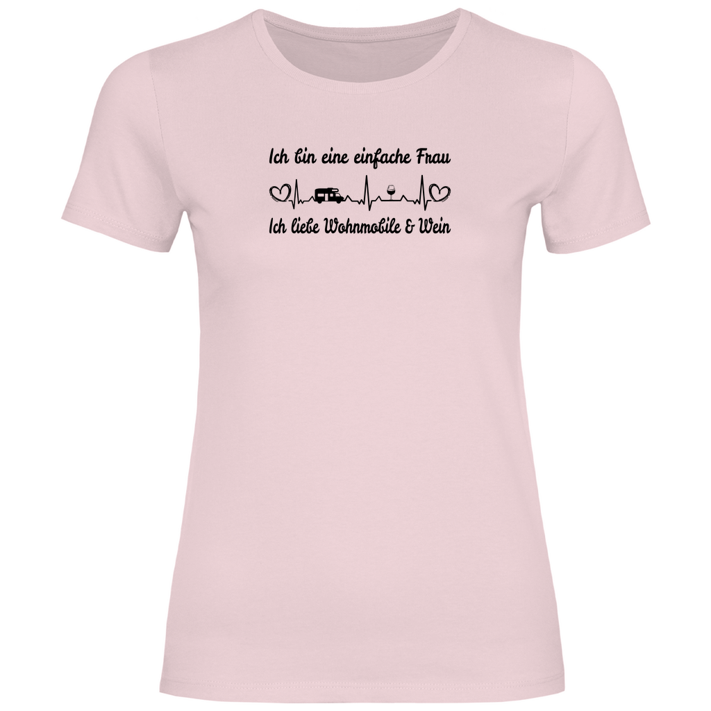 Einfache Frau - Liebe Wohnmobile und Wein - Frauen Shirt - Campingfamilie.de