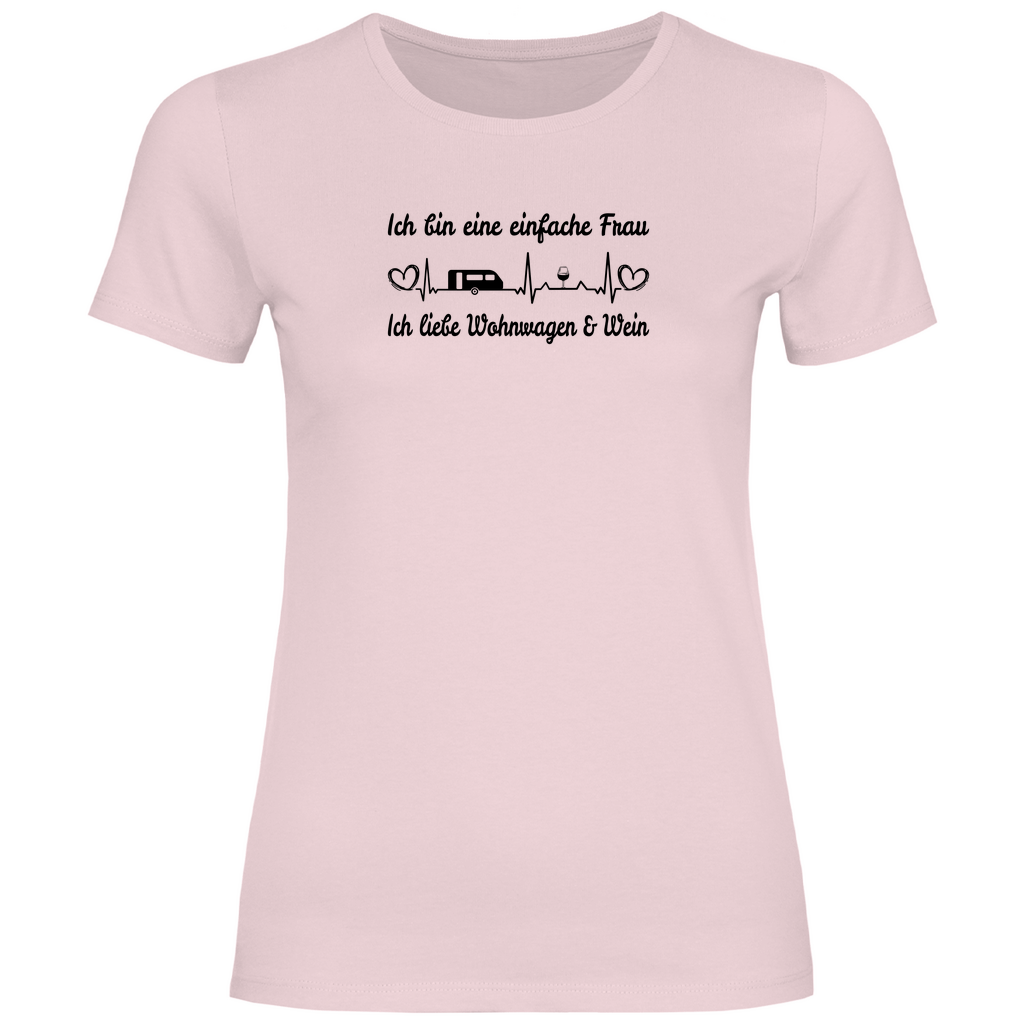 Einfache Frau - Liebe Wohnwagen und Wein - Frauen Shirt - Campingfamilie.de