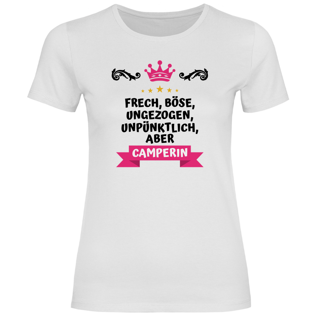 Freche Camperin - Frauen Shirt - Campingfamilie.de