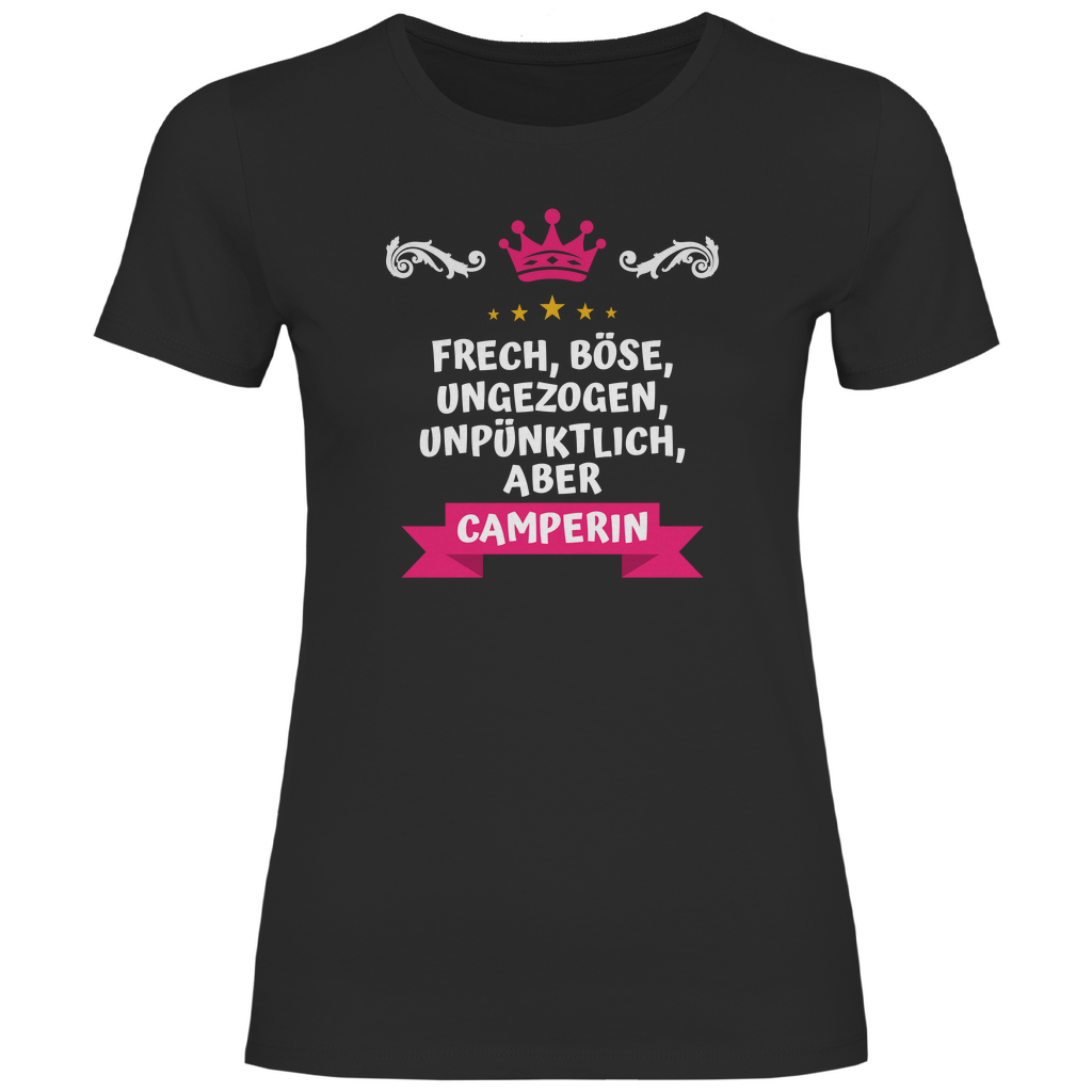Freche Camperin - Frauen Shirt - Campingfamilie.de