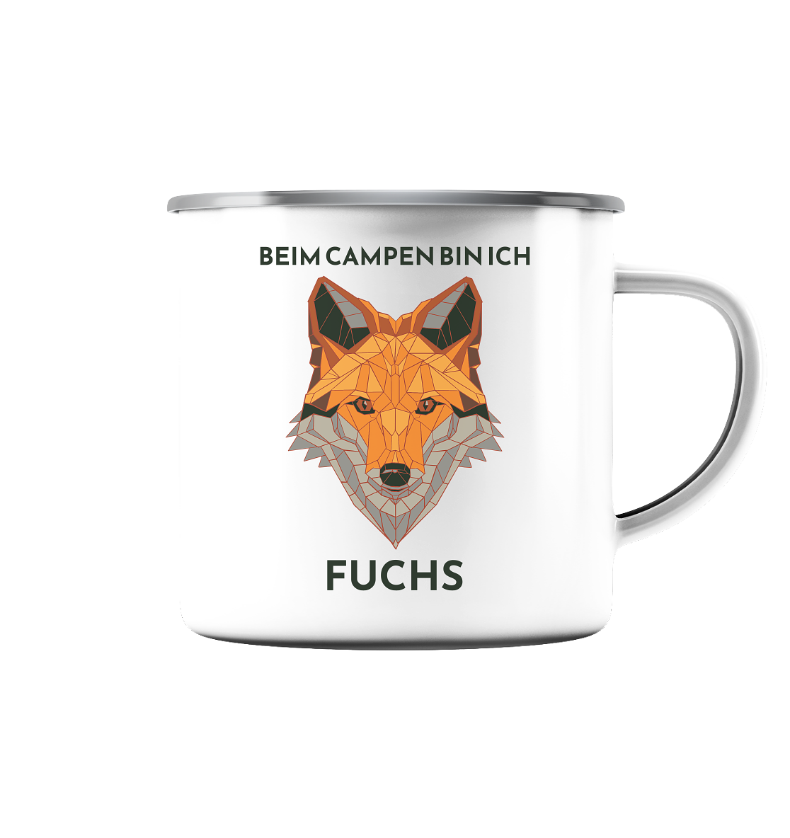 Beim Campen bin ich Fuchs - Emaille Tasse (Silber)