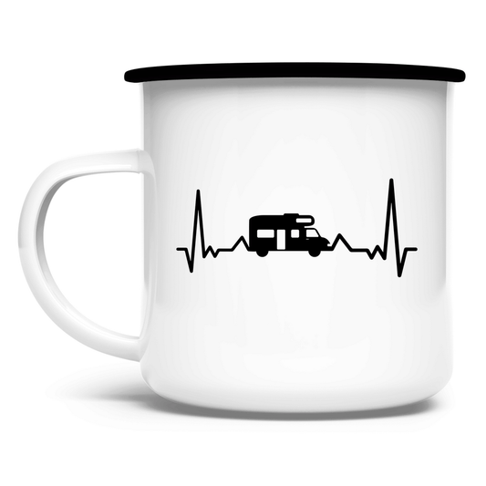 Herzschlag mit Wohnmobil - Emaille Tasse - Campingfamilie.de