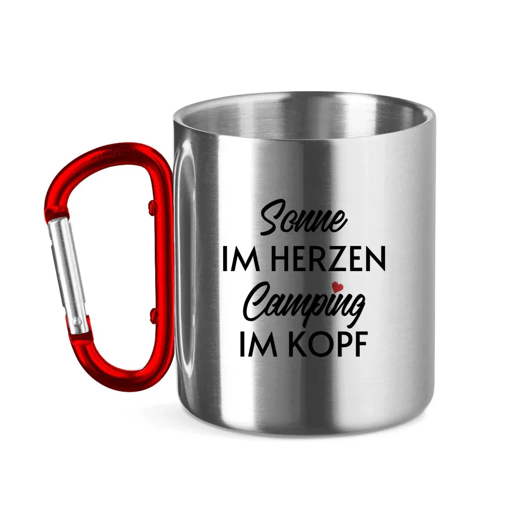 Sonne im Herzen Camping im Kopf - Edelstahl Tasse - Campingfamilie.de