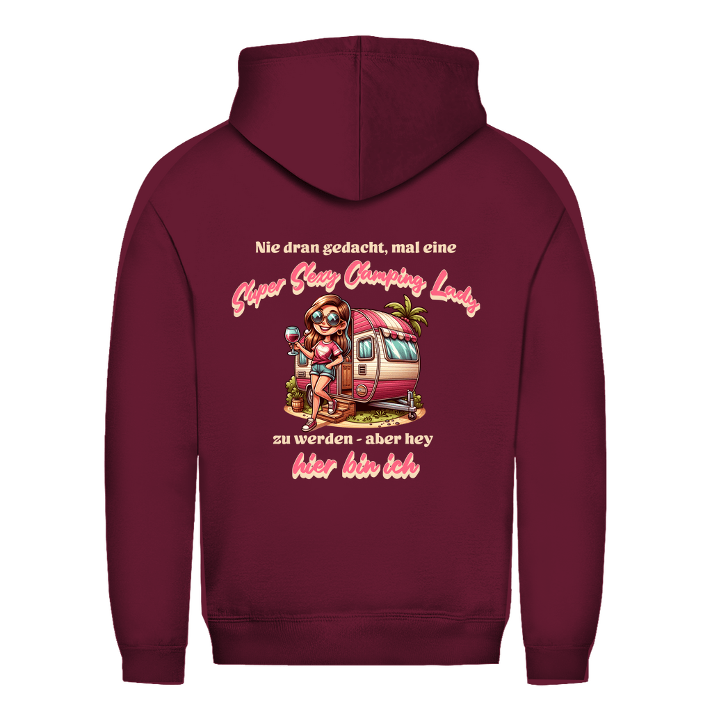 Super Sexy Camping Lady (Wein) - Backprint Frauen Hoodie - Campingfamilie.de