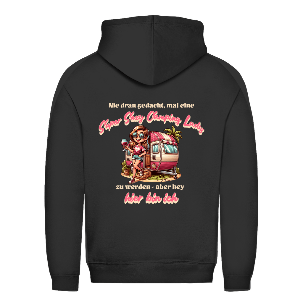 Super Sexy Camping Lady (Wein) - Backprint Frauen Hoodie - Campingfamilie.de