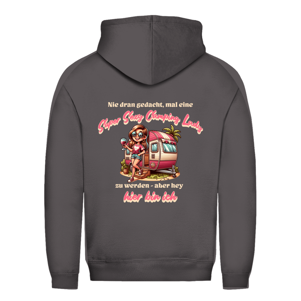Super Sexy Camping Lady (Wein) - Backprint Frauen Hoodie - Campingfamilie.de