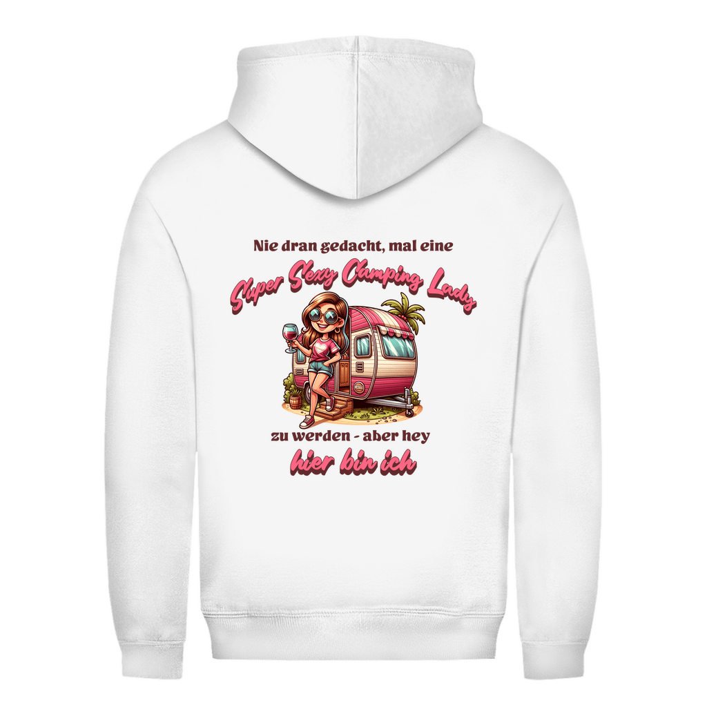 Super Sexy Camping Lady (Wein) - Backprint Frauen Hoodie - Campingfamilie.de