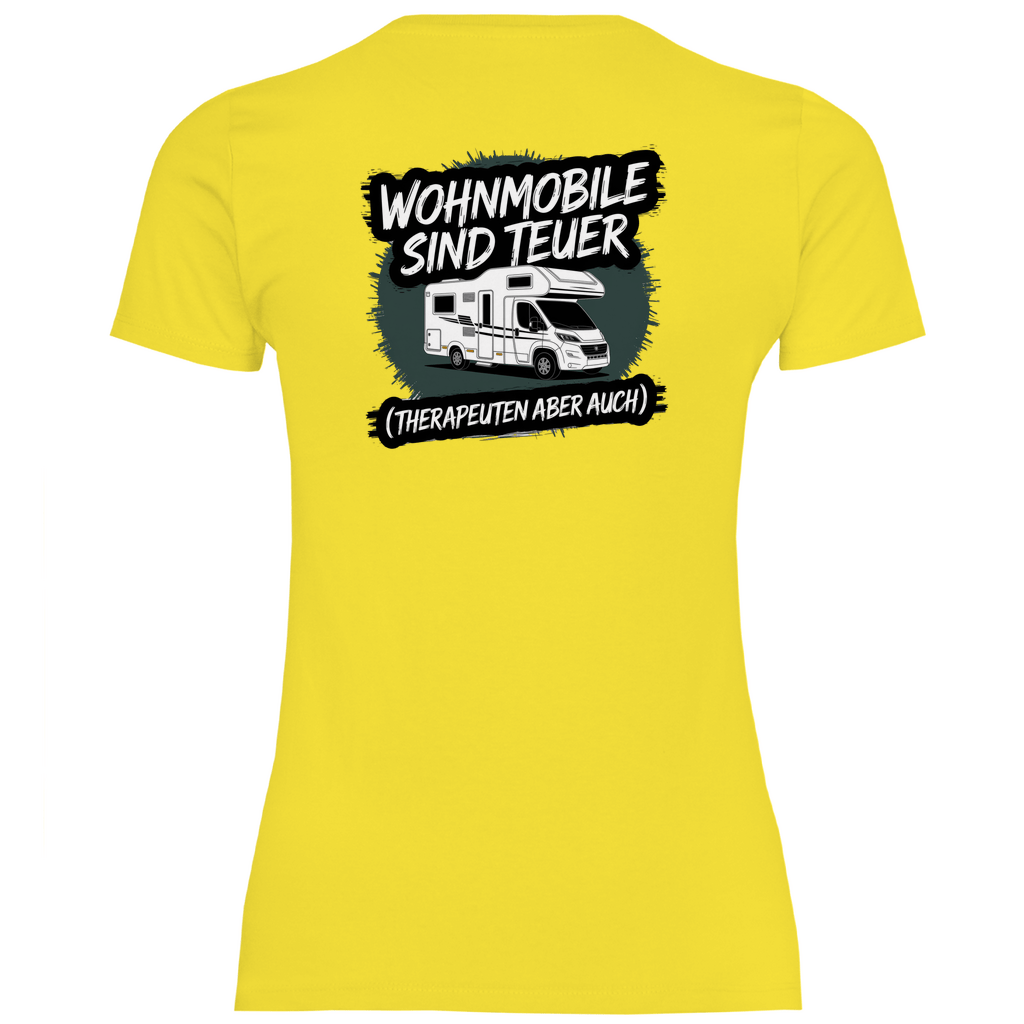 Wohnmobile sind teuer – Therapeuten aber auch! - Backprint Frauen Shirt - Campingfamilie.de
