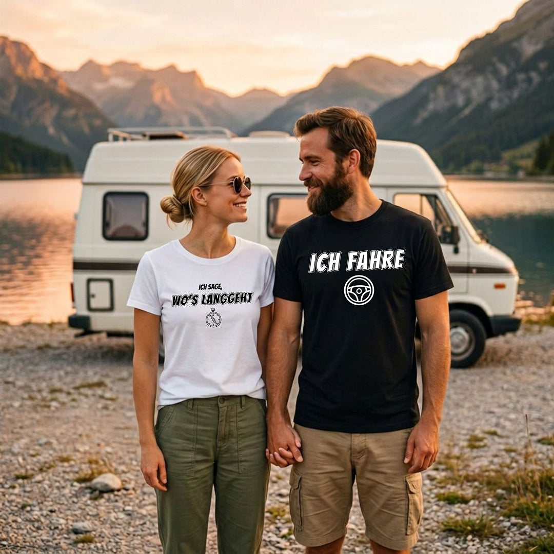 Pärchen-Spar-Bundle - Ich fahre & ich sage, wo's langgeht (Shirts schwarz & weiß)